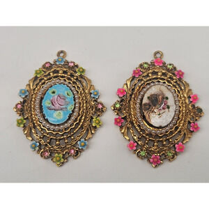 ART Arthur Pepper Guilloche Enamel Brooch Rhinestones Signed Vintage Pendants